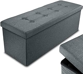 Nyxi Ottoman 110 * 38 * 38cm Foldable Storage Boxes Seat Foot Stool Storage Box with Lids for Kids Toys, Bedroom, Hallway, Living Room Dark Grey