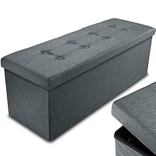 Nyxi Foldable Ottoman Storage Box,110x38x38cm, 120L Capacity Fabric, Multi-Purpose 3-Seater, Foot Stool, Storage Organizer with Lid for Kids Toys, Bedroom, Hallway, Living Room, Dark Grey