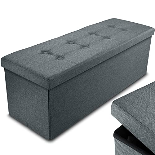 Nyxi Foldable Ottoman Storage Box,110x38x38cm, 120L Capacity Fabric, Multi-Purpose 3-Seater, Foot Stool, Storage Organizer with Lid for Kids Toys, Bedroom, Hallway, Living Room, Dark Grey