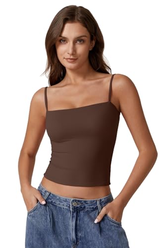 Image of QINSEN Women's Double Lined Basic Tank Top Adjustable Spaghetti Straps Sleeveless Camisole Shirts