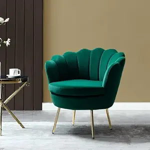 FESTIVAL BAZAR Wooden Velvet Chair for Living Room and Bedroom (Green)