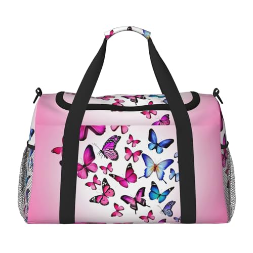 Sac de week-end imprimé papillons roses pour voyage cabine Noir