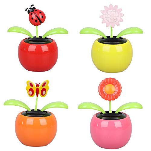 Welecom 4 Solar Dancing Sunflower Toy Solar Powered Dancing Ladybug in Colorful Pots Swinging Butterfly Flip Flap Animated Bobblehead Dancer Window Sun Catcher Car Dashboard Decor Portable Suncatchers