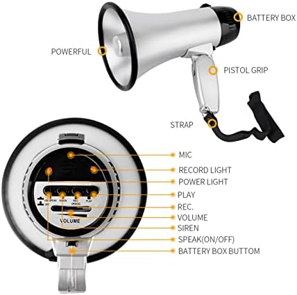 Portable Megaphone Bullhorn Portable 25 Watt Bullhorn Megaphone Siren Loud Speaker Recording Horn Tour Guide Speakers Powerful and Lightweight Amplifiers