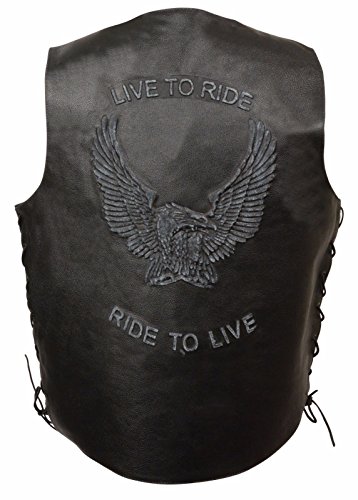 Men's 100% Genuine Motorcycle Leather Vest - Biker Vests with Embossed Eagle - Live To Ride ELM3900