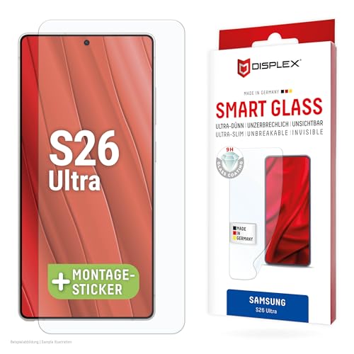 Displex SMART GLASS Verre de protection 9H pour Samsung Galaxy S26 Ultra, autocollant de montage, incassable, ultra fin, invisible (Smart Glass Ultra-Slim)