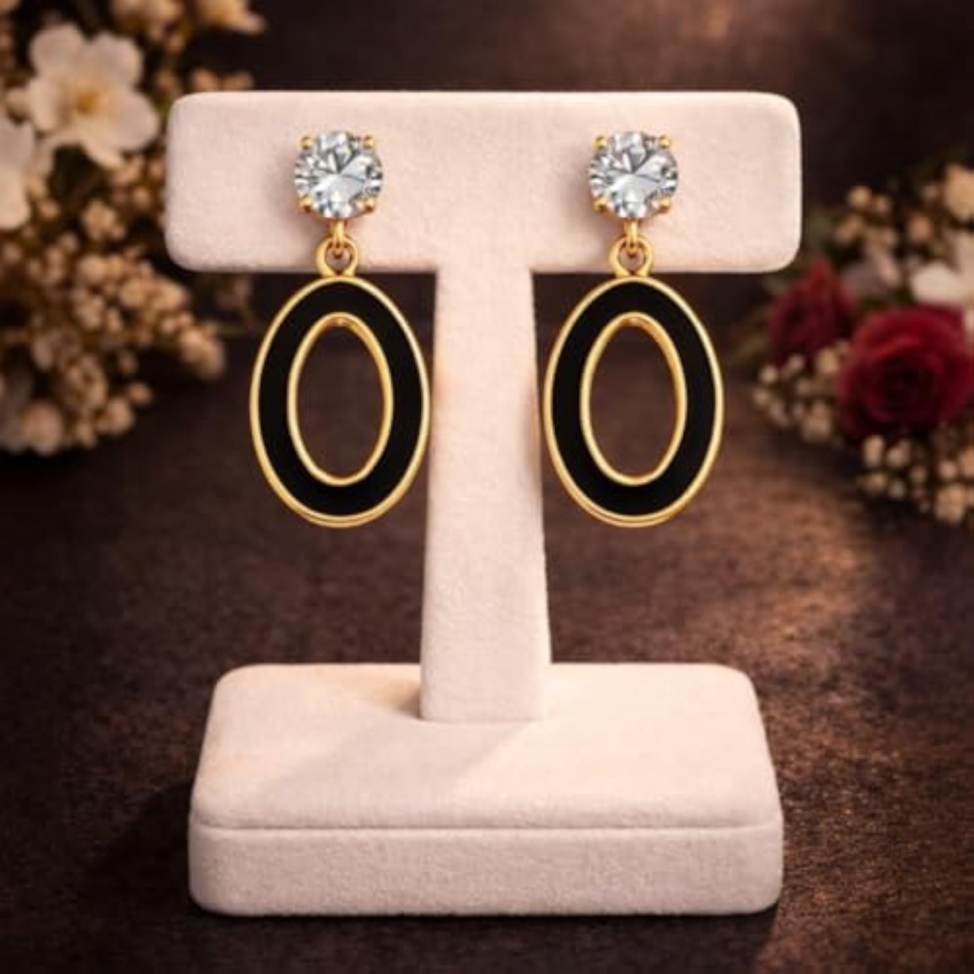American Diamond Oval Drop Dangle Earrings, Celebrity Inspired