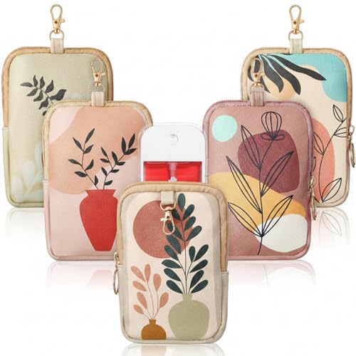 Image of Kacctyen 5 Pcs Hand Sanitizer Spray Case, Boho Zippered Pouch Touch Power Mist Portable Hand Sanitizer Holder Protective Case Attachable Fashion Accessory with Snap Hook, 1fl oz