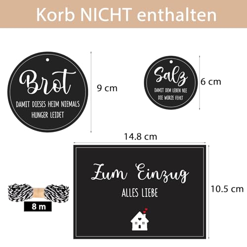 MEJOSER Brot und Salz Geschenk zum Einzug, 2 Anhänger + 1 A6 Karte (kein Korb) zum Einzug, Einzugsgeschenke Wohnung, Einweihungsgeschenk Haus, Geschenk zum Einzug Umzug Richtfest