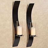 Touch of Class Sinuous Wall Sconce Pair - Handcrafted Steel - Glass Hurricane - Set of 2 - Black - Small Metal Sconces Holder for Bedroom, Bathroom, Living Room, Kitchen