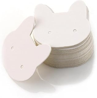 イヤリングカード ピアス用台紙 ディスプレイペーパーカード 猫型 かわいい ネックレス ジュエリー 展示収納用 3.5*3.5cm 100枚セット (ホワイト)