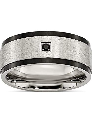 Chisel Stainless Steel Brushed/Polished Black IP-Plated with Cz Ring (Width=9)