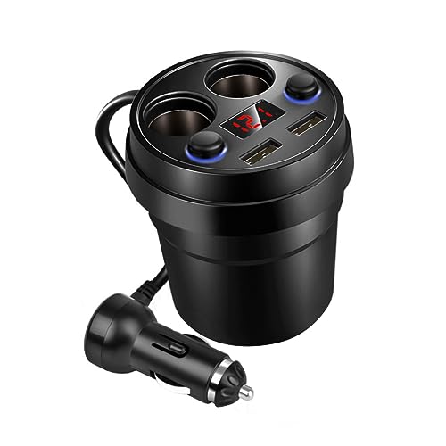 Cargador coche USB doble para viajes largos con formato portavasos y carga rápida
