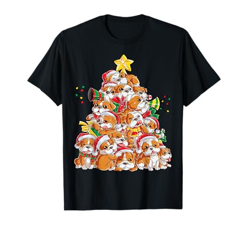 English Bulldog Christmas Tree Dog Santa Xmas Boys Dogmas Camiseta