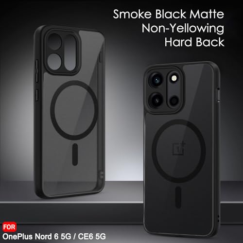 Image of TheGiftKart Hybrid Shockproof Back Cover Case for OnePlus Nord 6 5G / CE 6 5G Compatible with MagSafe | Hard Back Cover Case (PC & TPU, Translucent Smoke Matte Back, Black Sides)