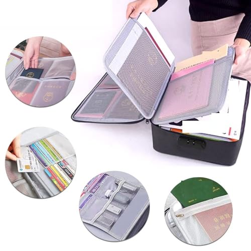Image of Document Organizer Bag (Fabric) File Organiser Waterproof Document Storage Bag with Lock Important documents Bag Certificates Passport,Home,Office Multilayer Document Organizer Bag. (Black)