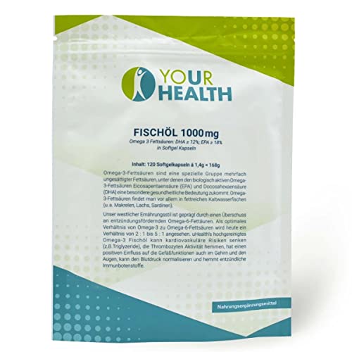 uHealth FISCHÖL 1000 mg, 120 Softgelkapseln Omega 3 Fettsäuren: DHA ≥ 12%, EPA ≥ 18% Cover