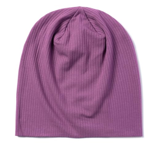 Beanie for Hair Loss & Sensitive Scalps - Lightweight Slouchy Knit Hat - Soft Stylish & Cool for Warm Weather Purple