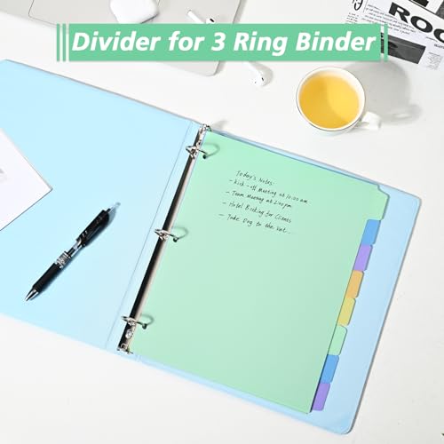 Binder Dividers - Index Pockets Divider for 3 Ring Binders, 3-Hole Plastics Sheets Protectors for US Letter Size in 0.5\'\', 1\'\', 2\'\', 3 inch Binders (8 Tabs-12 Pack)