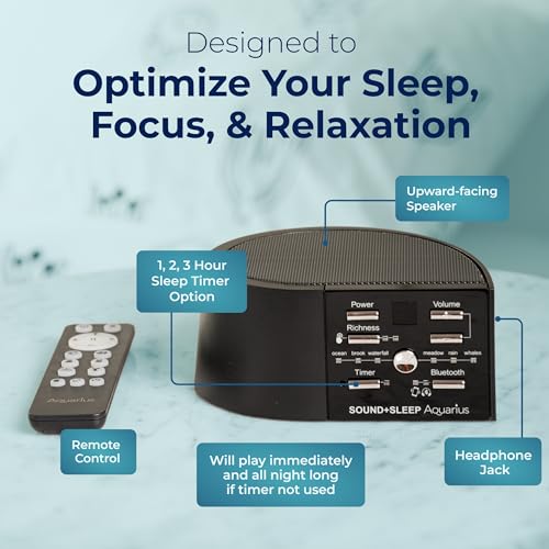 Image of Adaptive Sound Technologies Sound + Sleep Aquarius Aquatic Noise Machine - White Noise Machine - Non-Looping Water Sounds for Sleep & Relaxation - with Timer & Headphone Jack - Black
