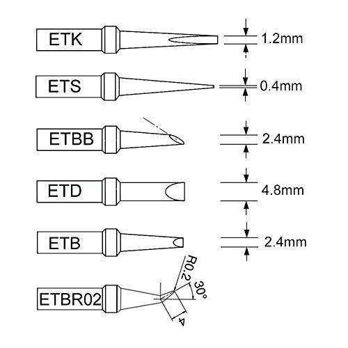 SolderFun ET Soldering Tips for Weller WES51,WESD51,WE1010NA,WCC100,PES51,EC1201A,EC2000.(6 Pcs Set ETB ETD ETK ETS ETBB ETBR02)