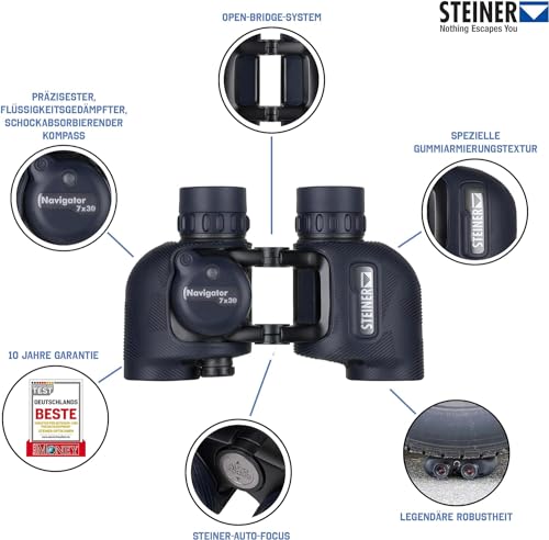 Image of Steiner 7x30 Navigator Marine Binoculars with Open Bridge Design and Sports Auto-Focus, with Compass