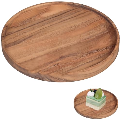 Round Wooden Tray Decorative Tray 20cm x 20cm Coffee Table Trays Vintage Round Trays Coffee Table Decor Rounds Wood Decorative Candle Plate Applicable to Place Dessert and Candle