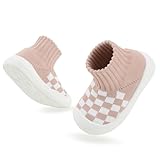 Rayayot Walking Shoes for Babies 15-18 Months Toddler Sock Shoes Unisex Fashion Cute Pink Plaid Baby Boy Sneakers