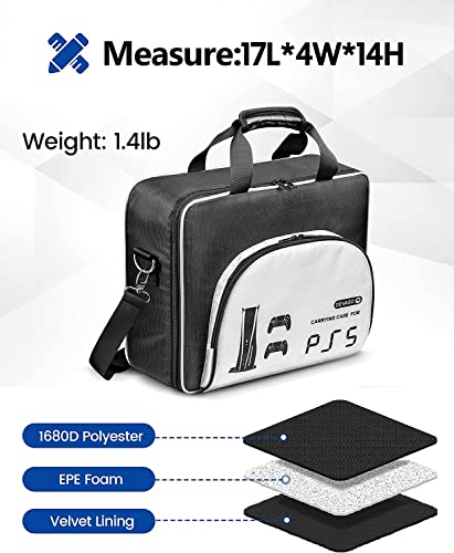 Devaso Ps5 Carrying Case, Travel Case For Playstation 5 Console And Ps5 Disk/Digital Edition, Large Capacity Storage Bag For Games Accessories(Black&White) #TOP5