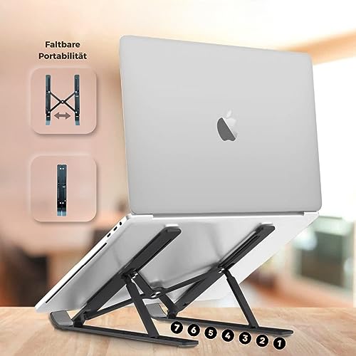 Faltbarer Aluminium Laptop Ständer - Der höhenverstellbare Laptopständer für MacBook Pro/Air, HP, Sony, Dell und andere Notebooks! Belüftete Kühlung & Halterung für alle 10 - 15,6” Laptops, schwarz – Bild 6