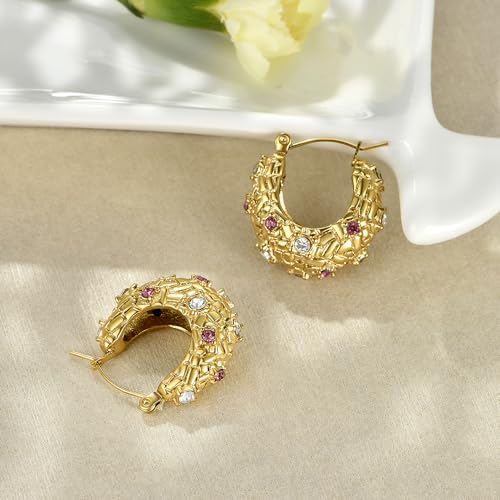 Image of FRUMOS 18K Gold Plated Chunky Hoop Earrings for Women Fashion Thick Gold Hoops Set Jewelry for Birthday Christmas Gifts