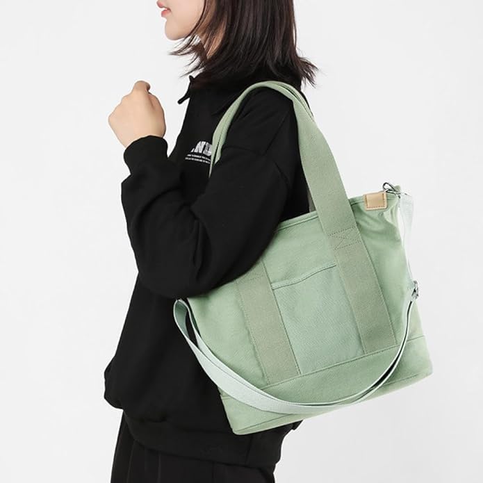 Aucuu Sac Fourre-Tout en Toile pour Femme, Sac à Bandoulière avec Sangle Réglable, Sac à Main pour Femme avec Fermeture éclair, Fourre-Tout Femme pour l'école, Shopping, Travail, Voyages