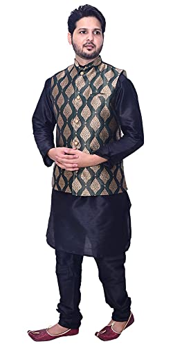 Image of Men's Silk Kurta Pajama Jacket /Waistcoat /Blazer Set