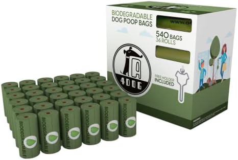 Biodegradable Poop Bags Dog Bags for Poop, Extra Thick 540 counts, Leak-proof Doggie Poop Bags - Poop Bags for Dogs, Unscented Dog Waste Bags, 36 Rolls of Compostable Dog Poop Bags A4DOG