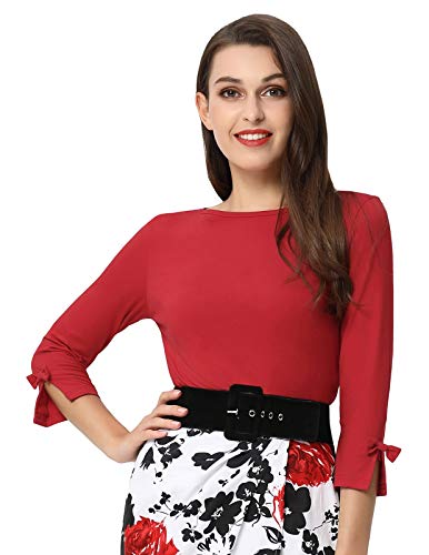 Women’s 1950s Retro Vintage Tops Bow-Knot T-Shirts Red Size XL BP730-2