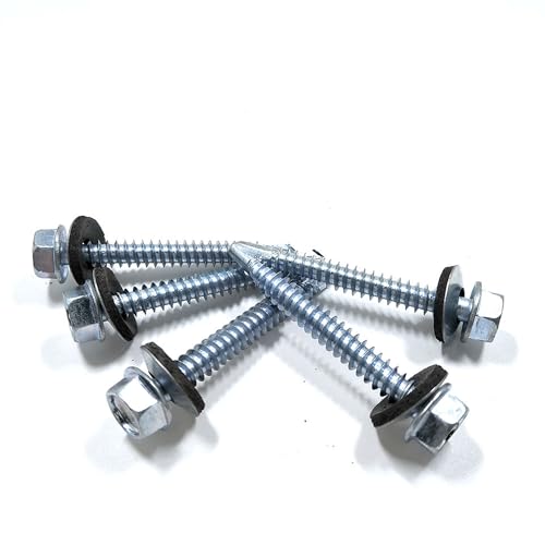 Image of Rely⇒VP INDUSTRIES (Pcs-50) M5.5x55 mm Hex Head SDS Self-Drilling Roofing Screw - Metal-Bonded EPDM Washer for Metal Sheets, Wooden Structures, Roofs, Corrosion & Weather Resistant