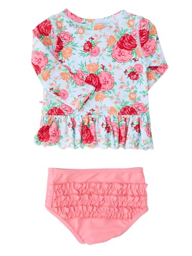 Image of RuffleButts Baby /Toddler Girls Scalloped Long Sleeve Rash Guard 2-Piece UPF50+ Sun Protected Swimsuit