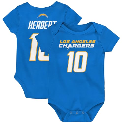 Outerstuff Infant Justin Herbert Powder Blue Los Angeles Chargers Mainliner Player Name & Number Bodysuit