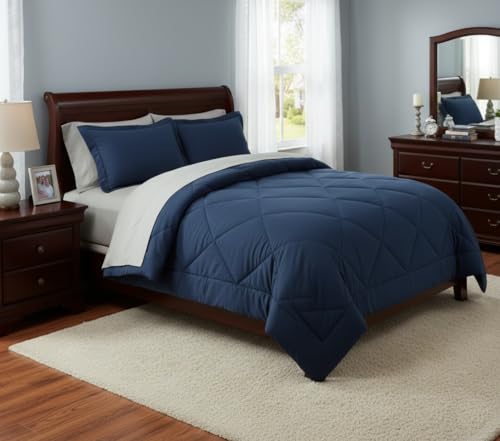 Juego de edredón Queen reversible azul marino para renovar tu habitación 8