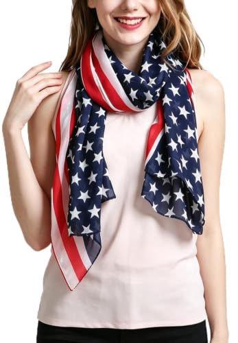 Zando American Flag Scarf for Women Vintage Patriotic Scarves Red White And Blue 4th of July Patriotic Accessories Fourth of July Gifts American Flag 01