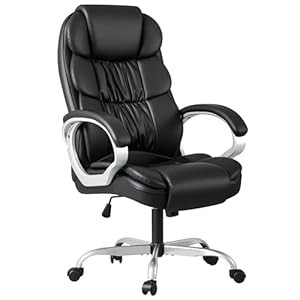Homall Office Chair High Back Computer Desk Chair, PU Leather Adjustable Height Modern Executive Swivel Task Chair with Padded Armrests and Lumbar Support (Black)