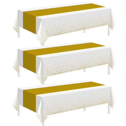 Childom 3 Pack White and Gold Tablecloths for Events,54