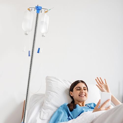 TrelaCo 2 Pack Rolling IV Pole Stand Rack Stainless Steel IV Supplies with 4 Hook 2 Nets to Hold IV Bags, Adjustable Height from 45 to 78 Inches for Hospital Clinic Home(5 Legs Style) - Thumbnail 6