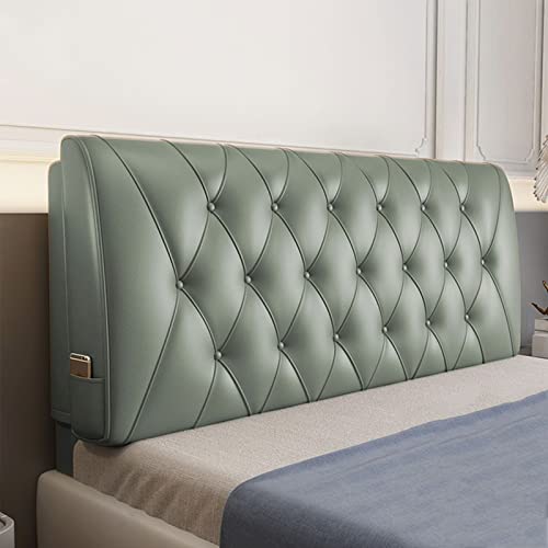 Large Headboard Wedge Pillow Soft Faux Leather Upholstered Full Headboard Tufted Button Headboards for Double/Queen/King Size Bed Soft Case Support Cushion Use with A Headboard,Green1,Queen/59 inches