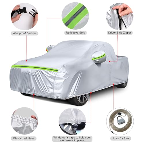Image of Waterproof Car Covers Replace for 2021-2025 Ford Maverick, 6 Layers Silver All Weather Car Cover with Zipper Door & Windproof Bands for Snow Rain Dust Hail Protection