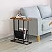 SUPER DEAL Side Table with Magazine Holder Sling, Narrow End Table Slim Nightstand Wood Look Accent Table with Metal Frame for Small Spaces, Industrial, Easy Assembly, Rustic Brown and Black