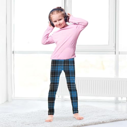 Girls Leggings Blue Black Tartan Plaid Kids Length Leggings Pants Toddler Athletic Soft Tights Trousers 4T4
