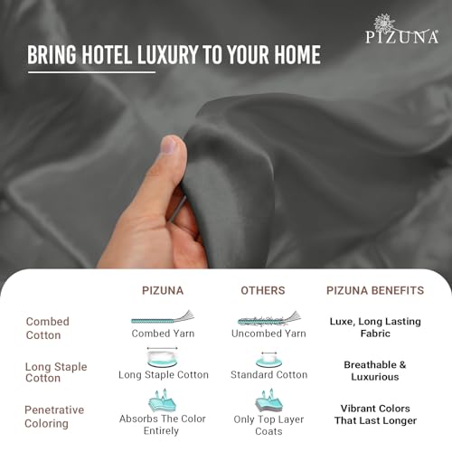 Pizuna Pure 100% Cotton Sheets King Size, Luxurious 400 Thread Count Long Staple Cotton Sateen Sheets with 15" Deep Pocket in Dark Grey by Pizuna - Image 6