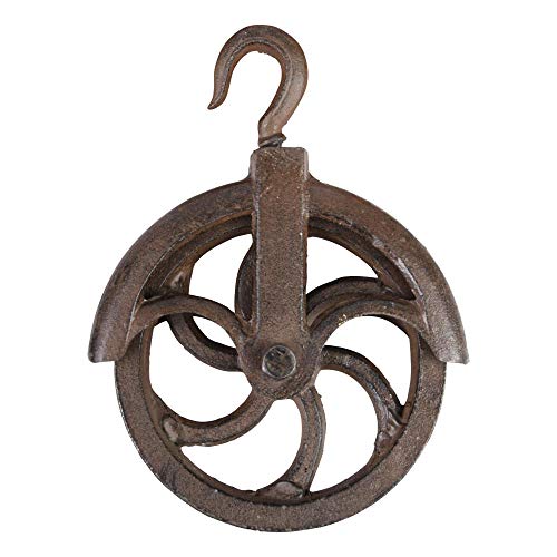 Esschert Design LH267 Cast Iron Industrial Pulley, Antique Brown