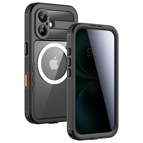 Lanhiem Magnetic for iPhone 16 Plus Waterproof Case Built-in Privacy Screen Protector Compatible with MagSafe Anti-Spy Full Body Phone Case for iPhone 16 Plus 6.7 Black